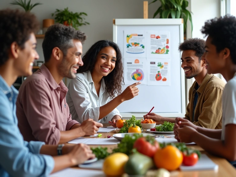Grupo de personas participando en un taller interactivo de nutrición.